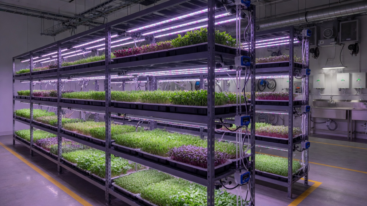 Modular indoor microgreen grow systems under LED lights