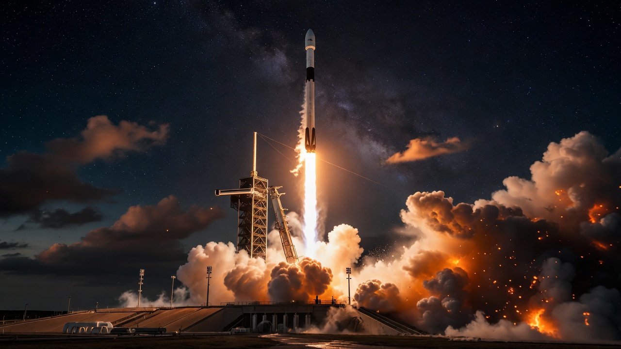 High-profile commercial rocket launch at night